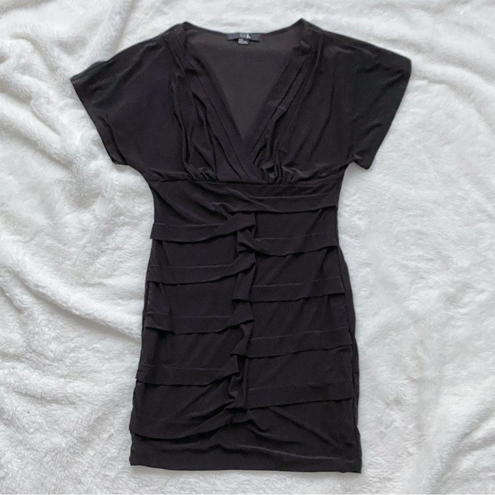 Forever 21 Stretch Bodycon Pleated Short Sleeve Dress Black Size Large